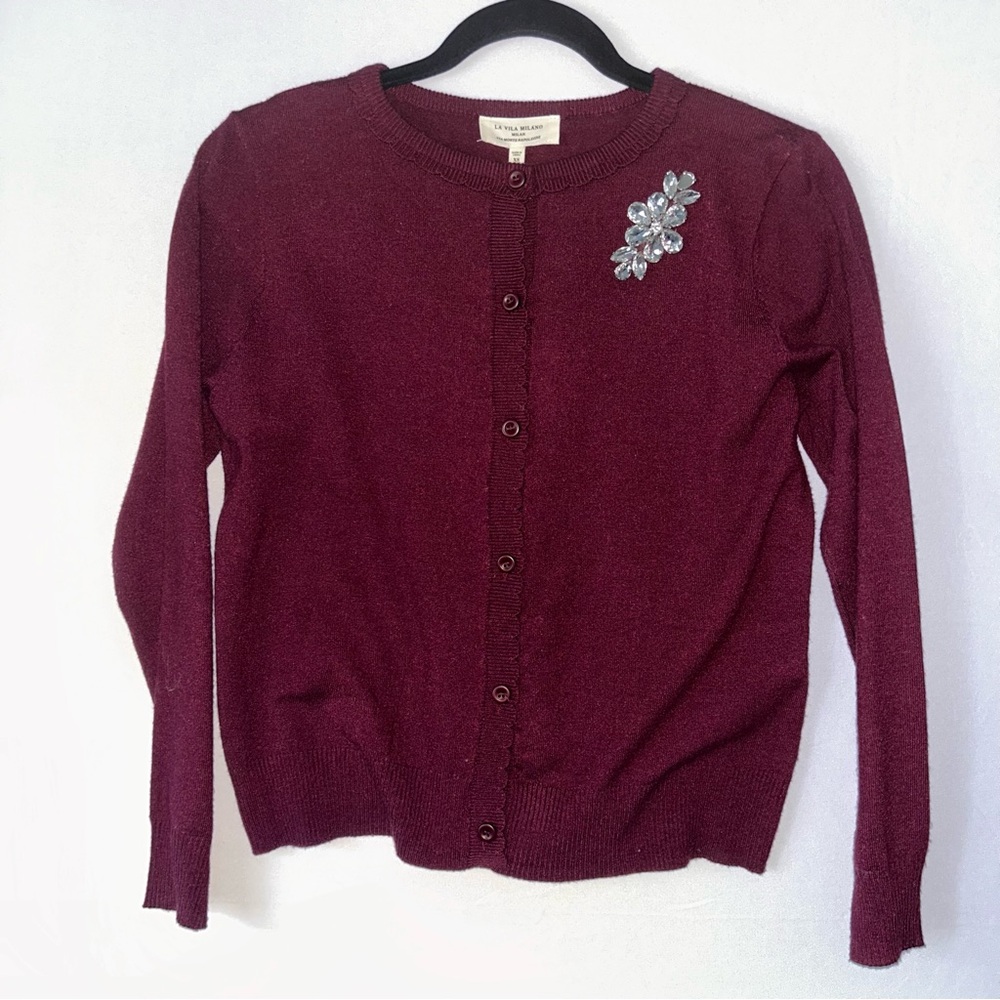 Maroon Embellished Cardigan